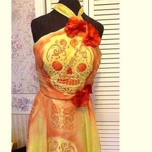 Yellow chiffon Day of dead sugar skull dress